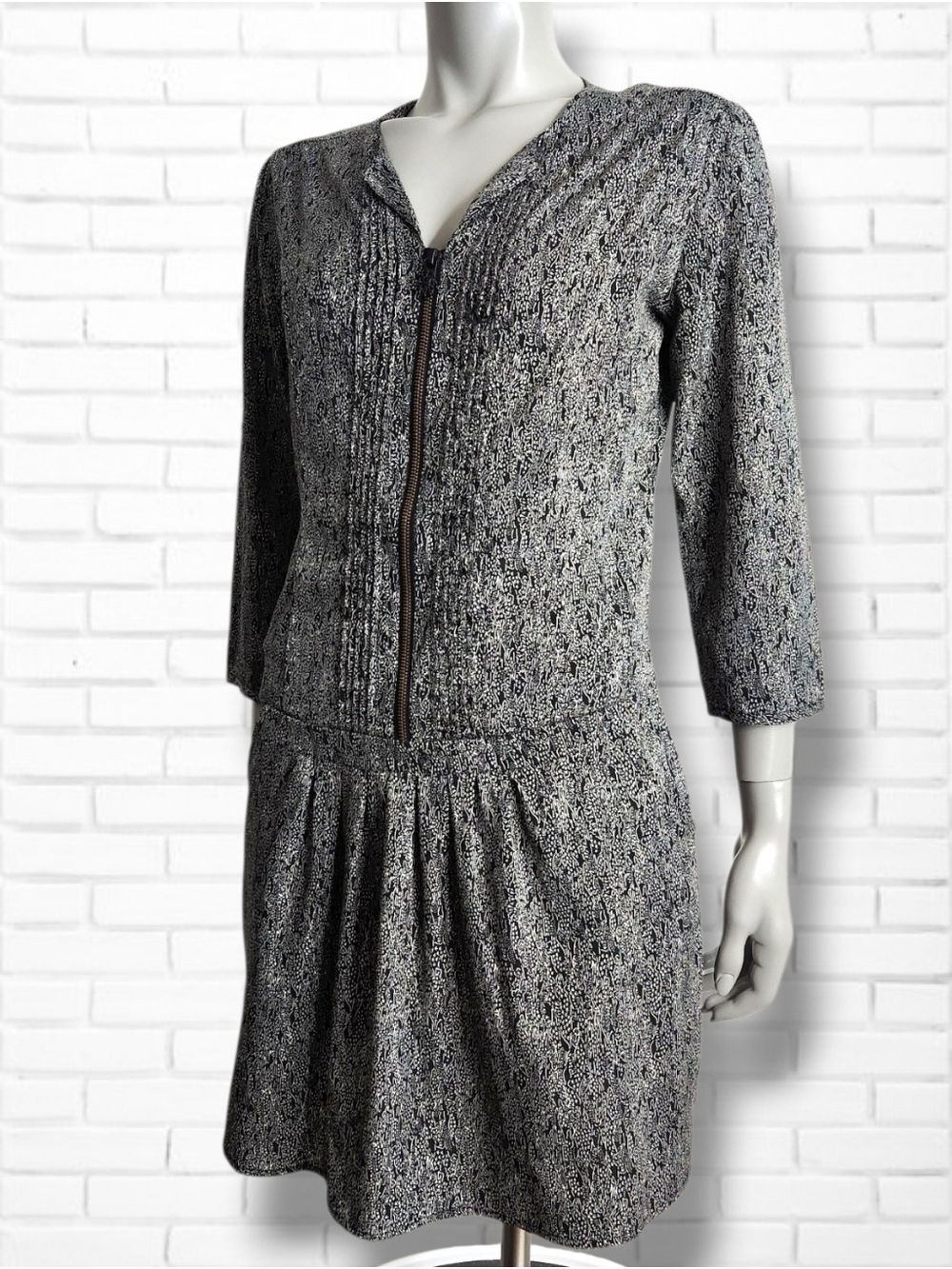 Maison Scotch Drop Waist Zip Front Mini Dress Size M